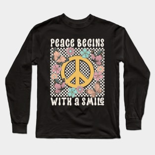 Peace Peace Sign "Peace Begins With A Smile" Long Sleeve T-Shirt